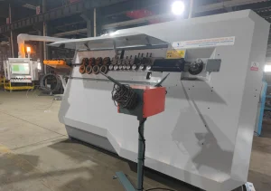 VLGW12B CNC rebar bender machine featuring an exclusive 8-wheel traction and straightening mechanism for slip-free feeding.