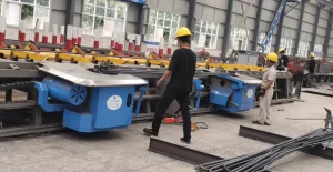 Operator using intelligent rebar inclined-plane bending center for high-speed rail rebar processing